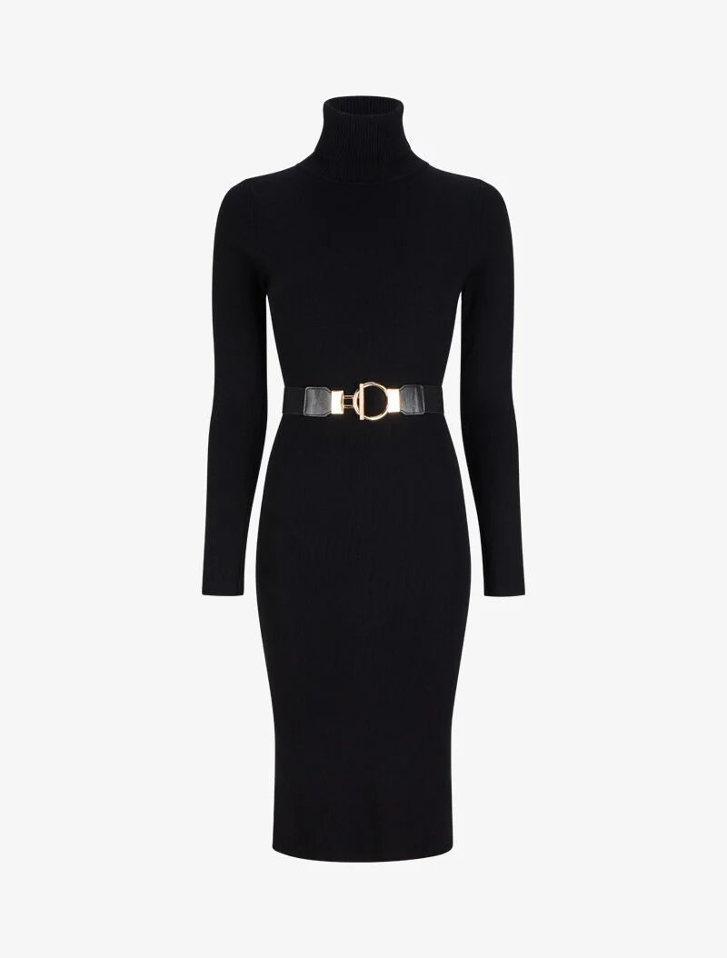 Robe pull longue à col roulé - Noir