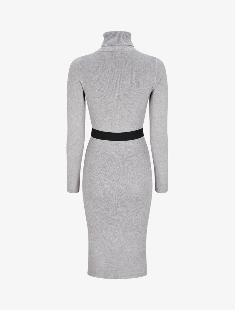 Robe pull longue à col roulé - Gris chiné - Image 2