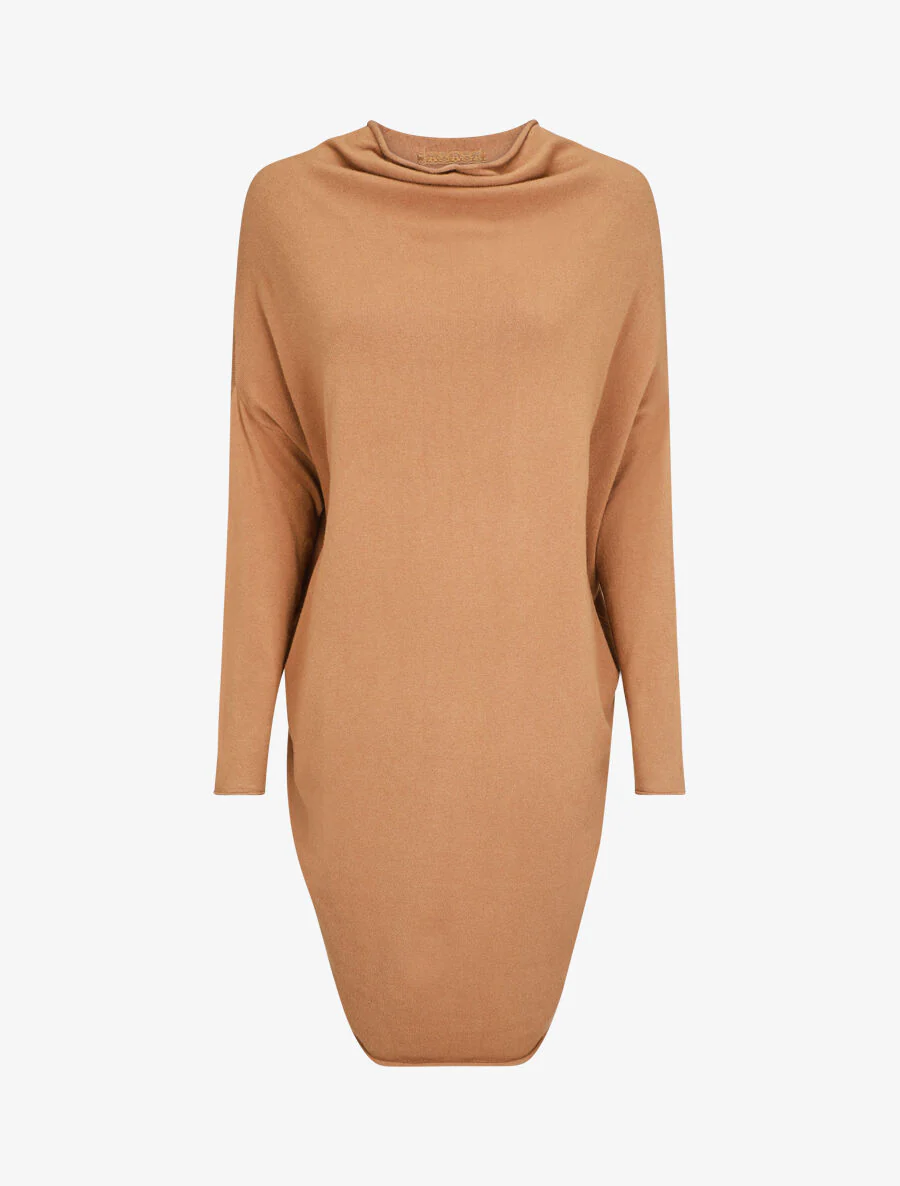 Robe pull mi-longue à boutons décoratifs au dos - Camel