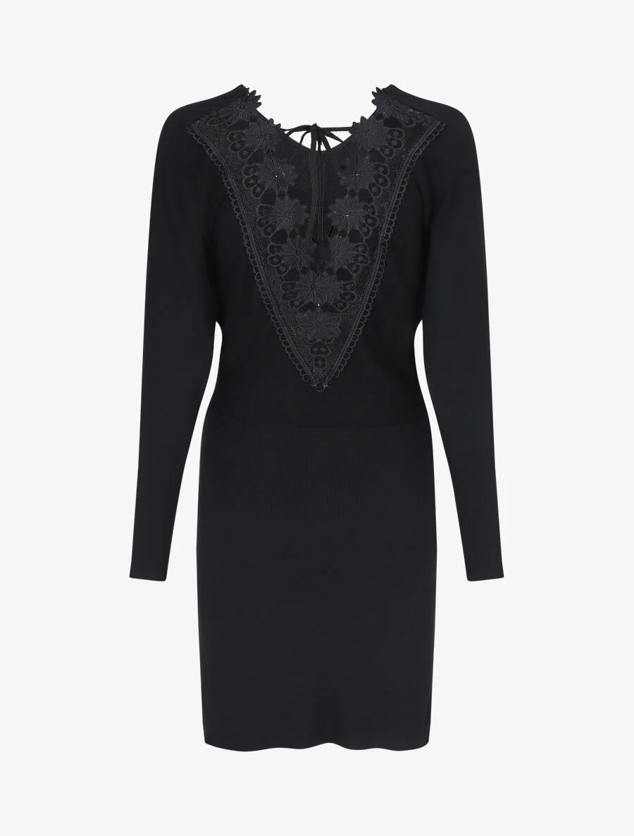 Robe pull mi-longue à broderies au dos - Noir - Image 2