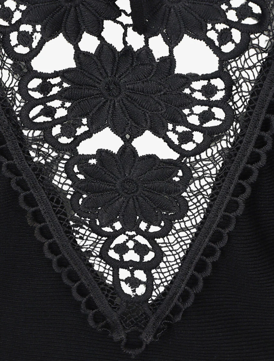Robe pull mi-longue à broderies au dos - Noir - Image 3