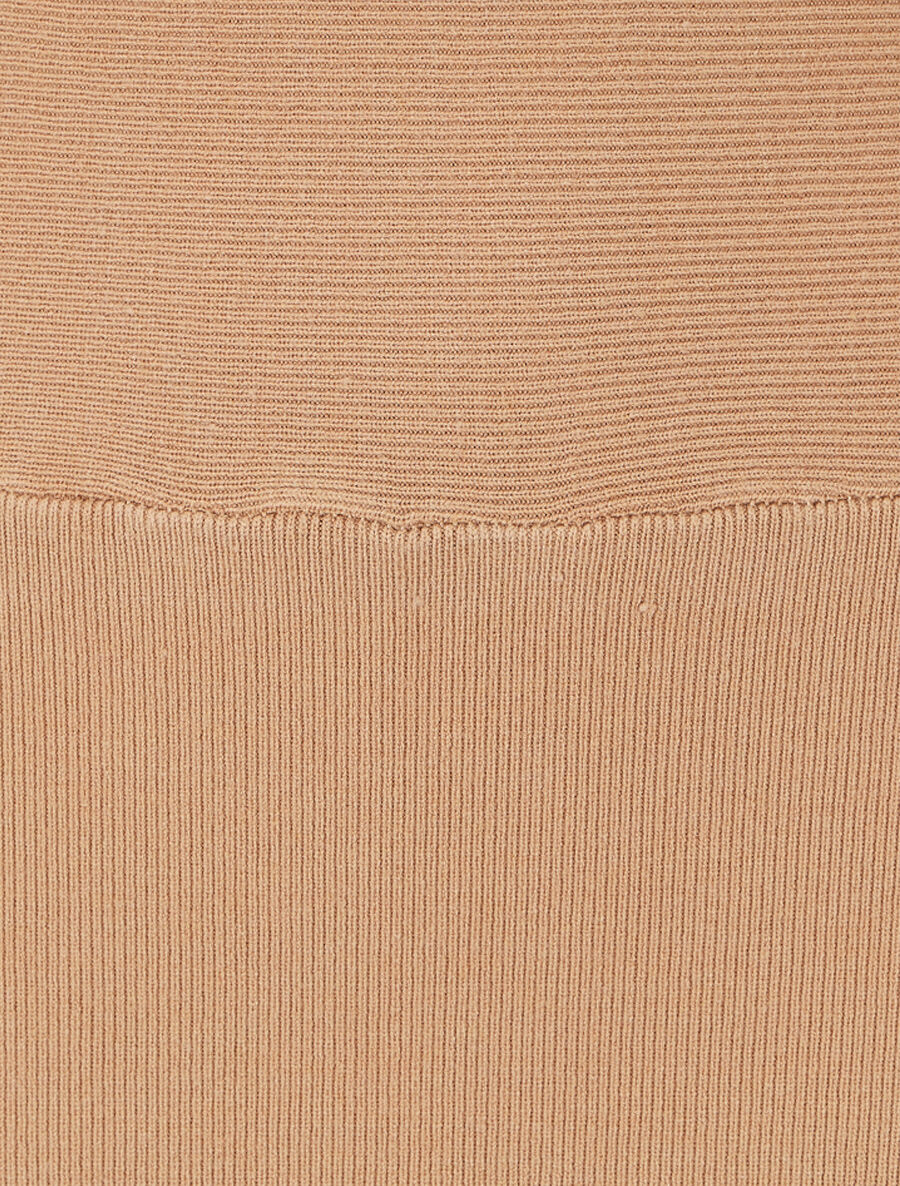Robe pull mi-longue à broderies au dos - Camel - Image 3