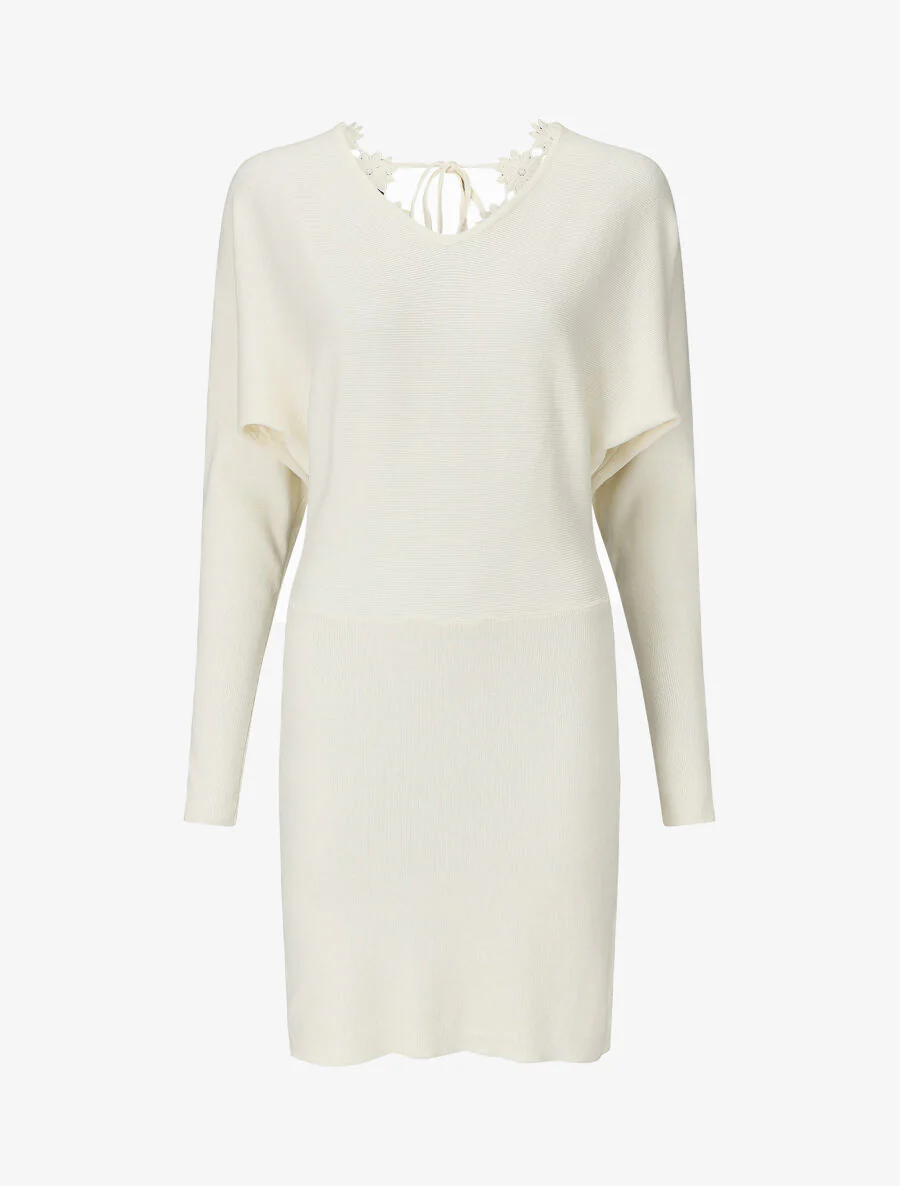 Robe pull mi-longue à broderies au dos - Beige