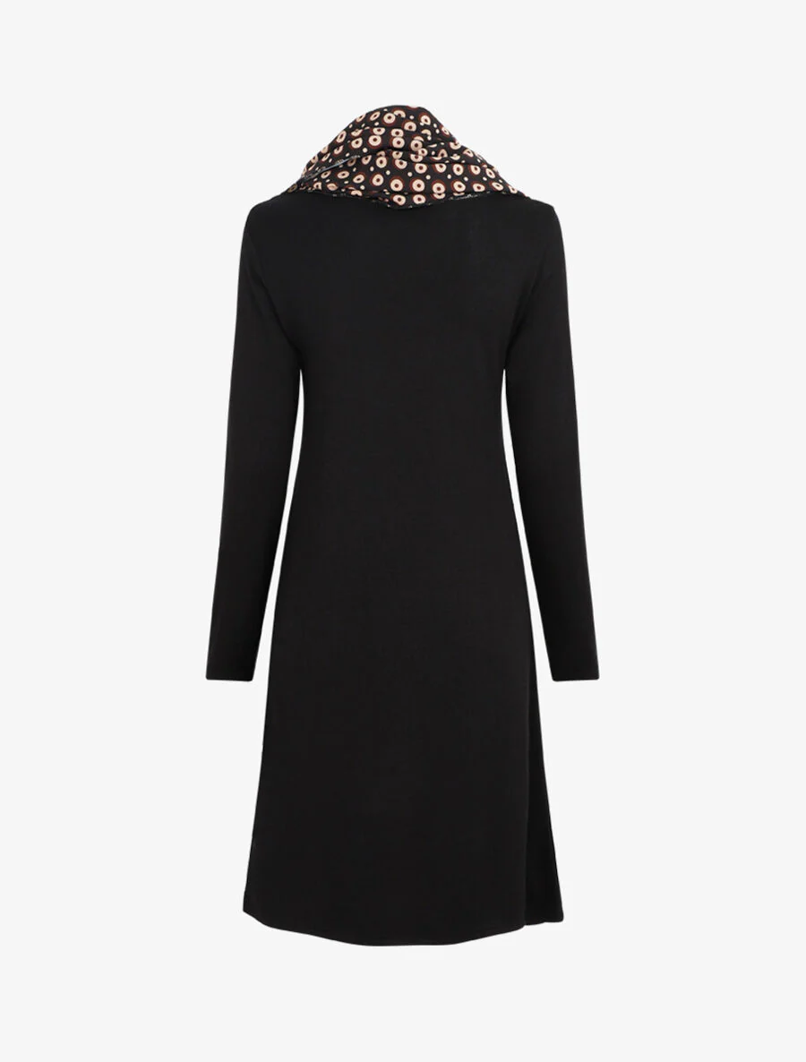 Robe pull mi-longue avec foulard - Noir - Image 2