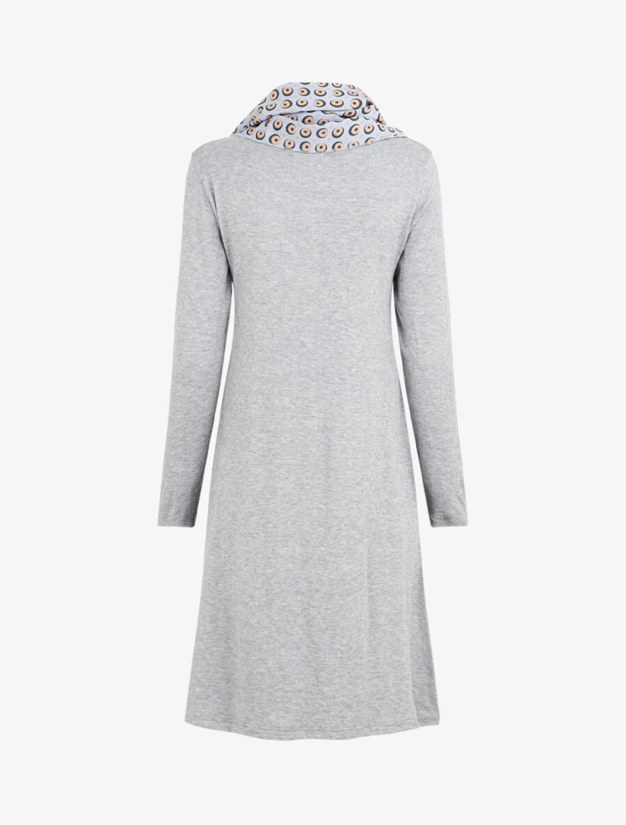 Robe pull mi-longue avec foulard - Gris clair - Image 2