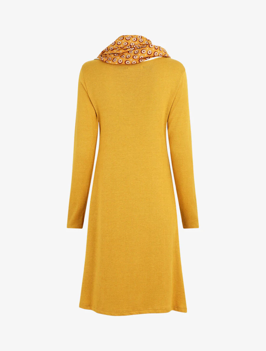 Robe pull mi-longue avec foulard - Moutarde - Image 2