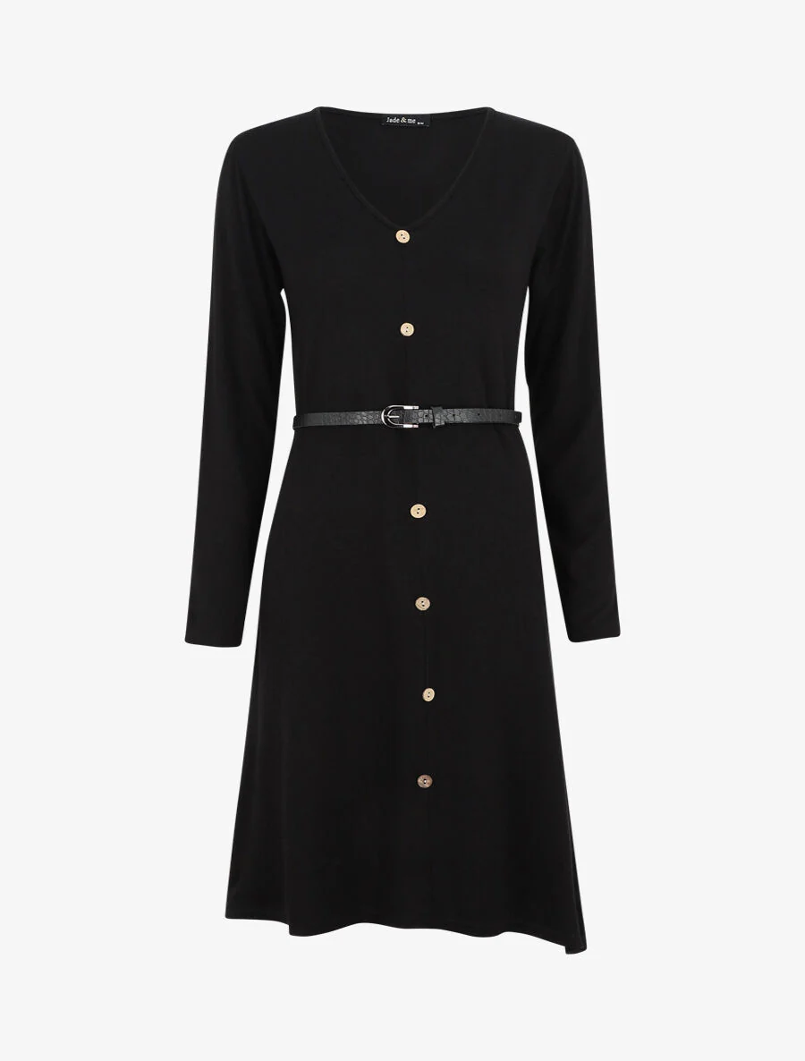 Robe pull mi-longue boutonnée - Noir