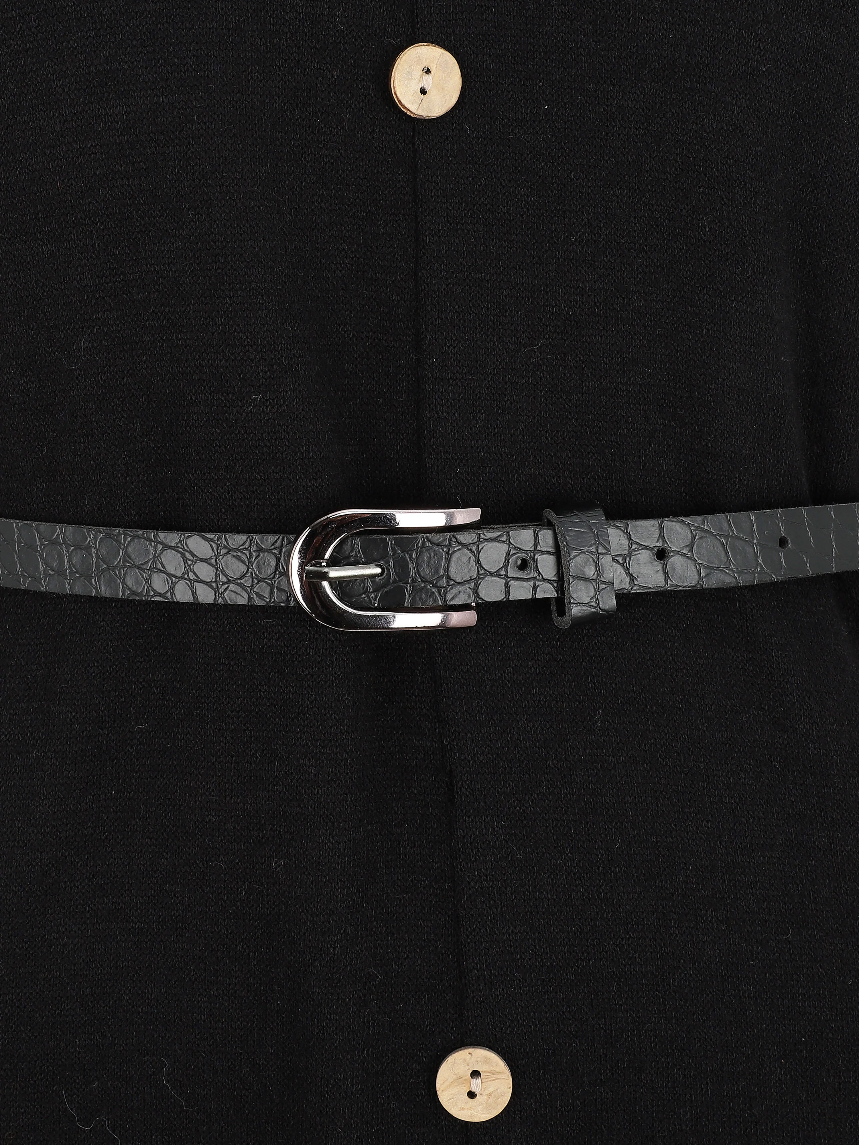 Robe pull mi-longue boutonnée - Noir - Image 3