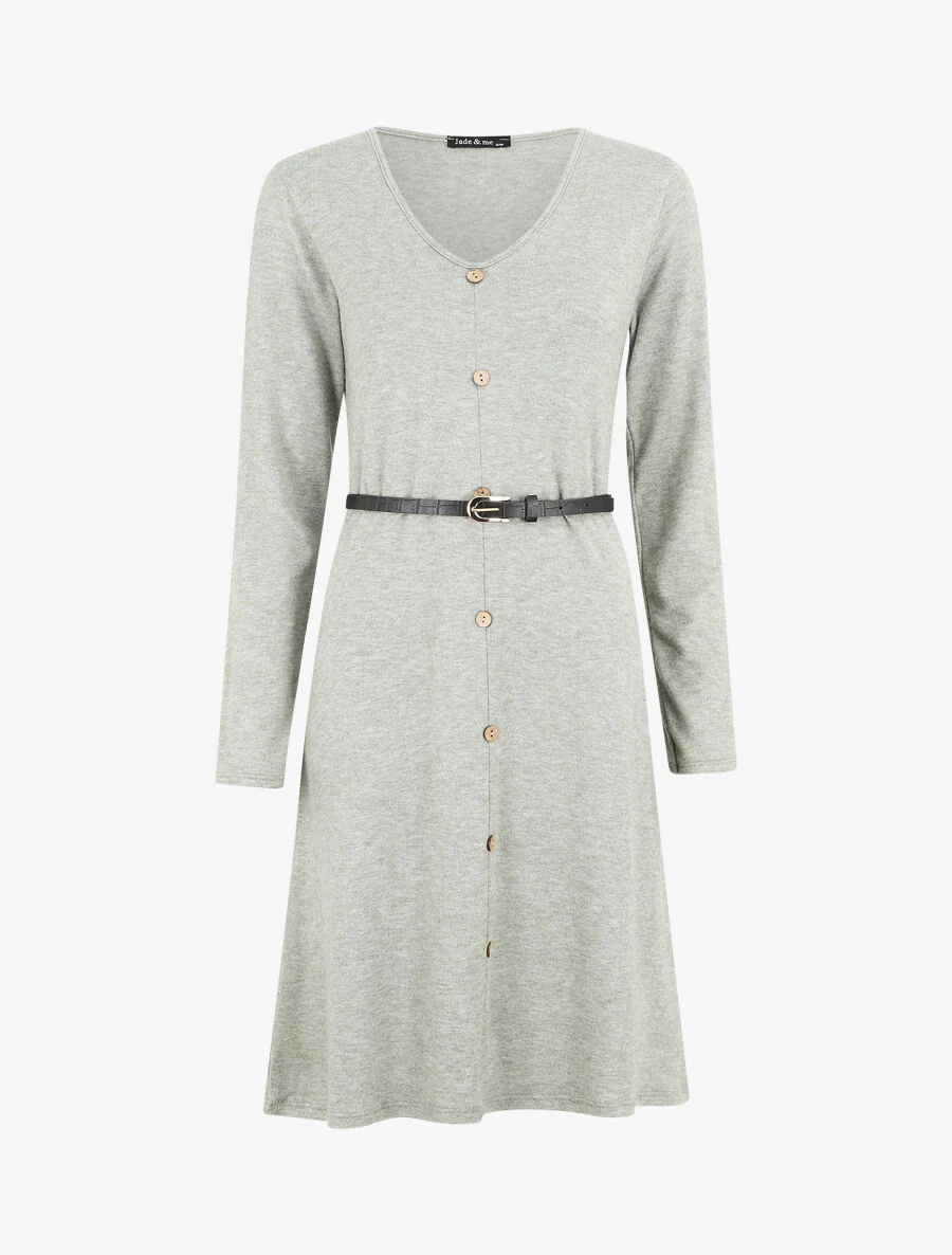 Robe pull mi-longue boutonnée - Vert olive