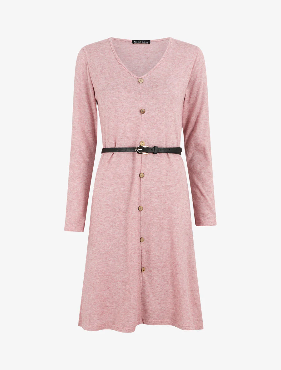 Robe pull mi-longue boutonnée - Rose clair
