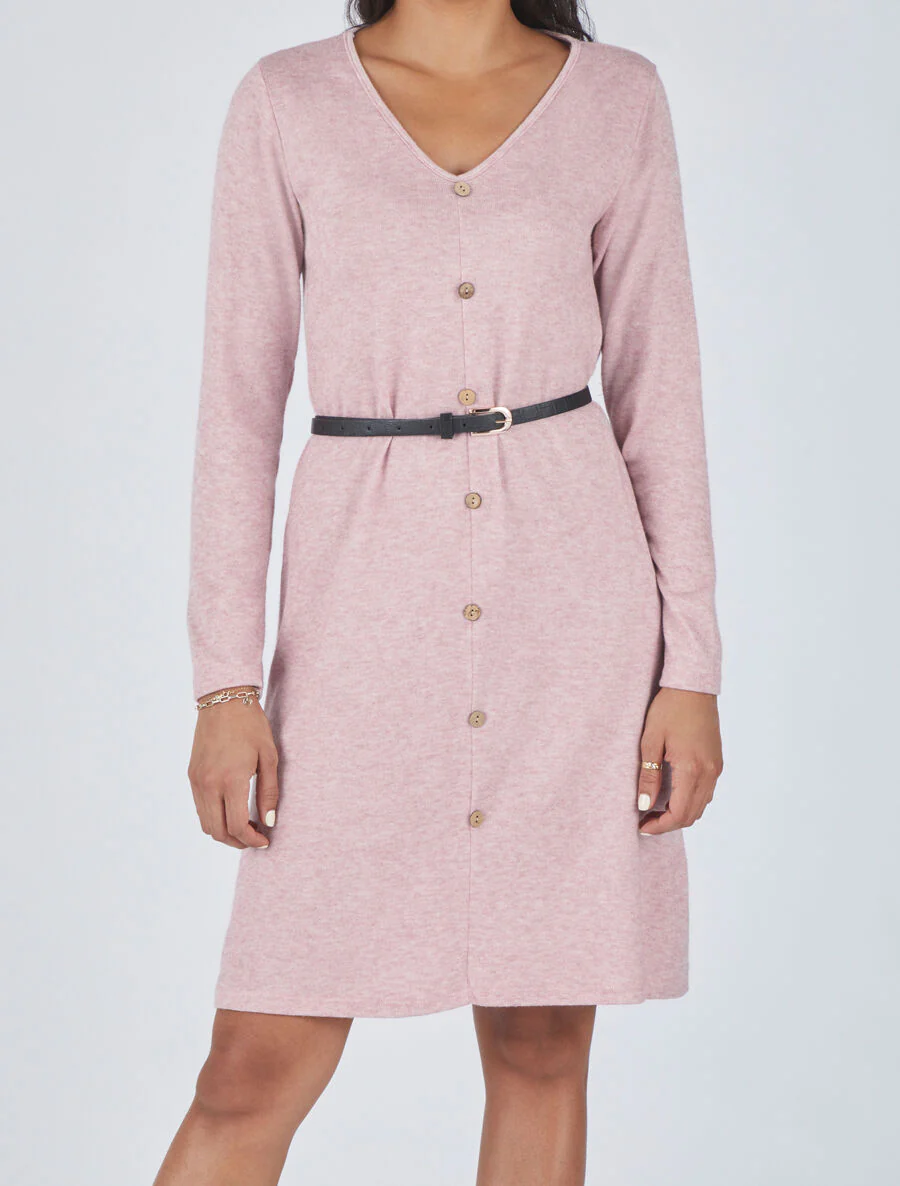 Robe pull mi-longue boutonnée - Rose clair - Image 4