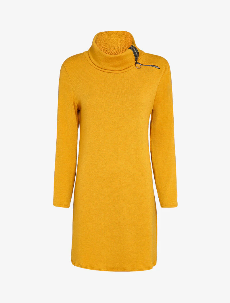 Robe pull oversize à col zippé stylisé - Moutarde