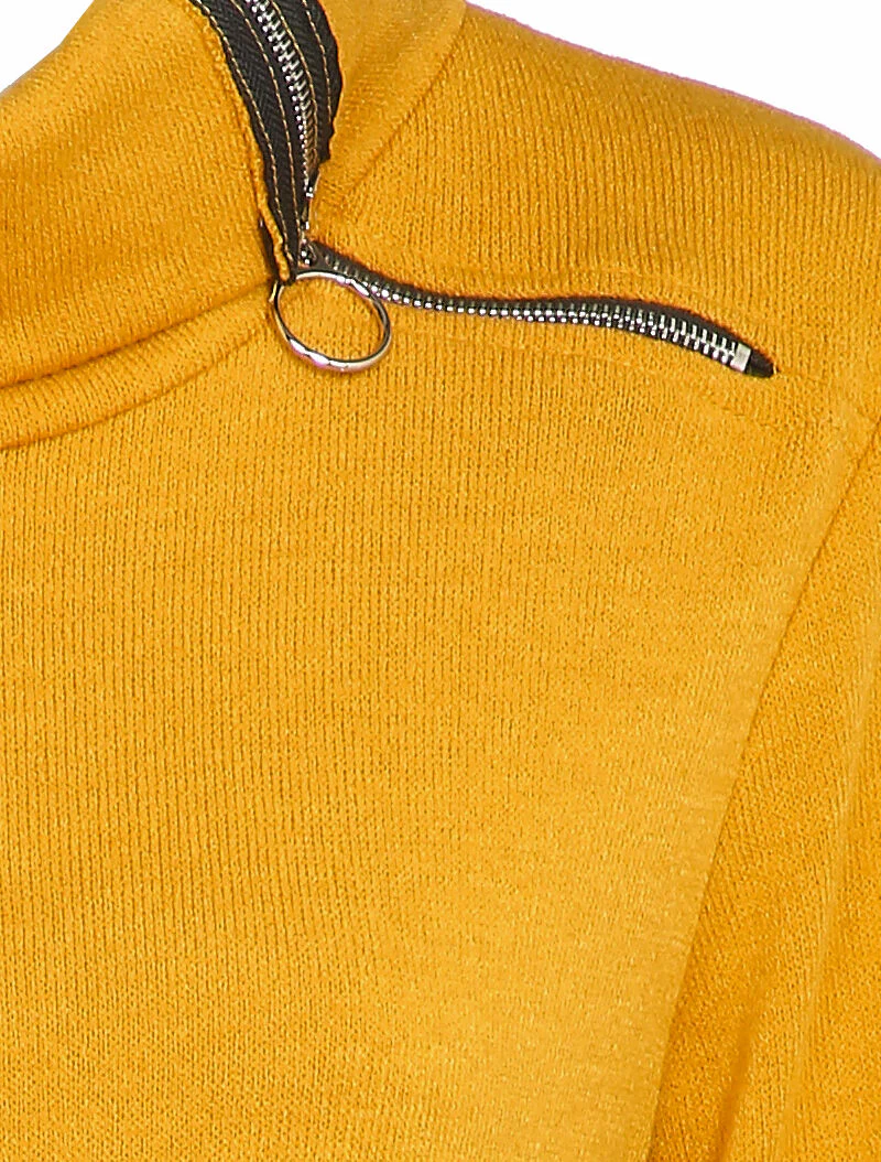 Robe pull oversize à col zippé stylisé - Moutarde - Image 3