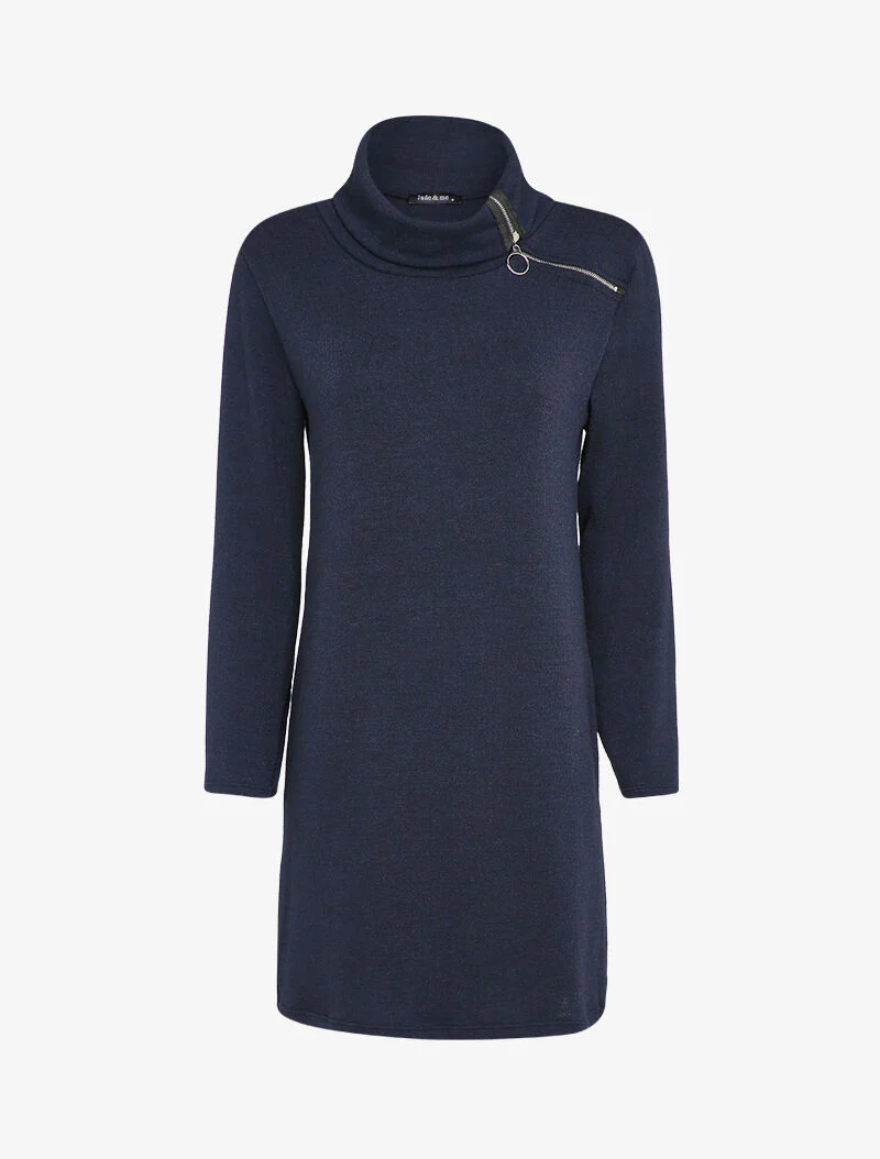 Robe pull oversize à col zippé stylisé - Bleu marine