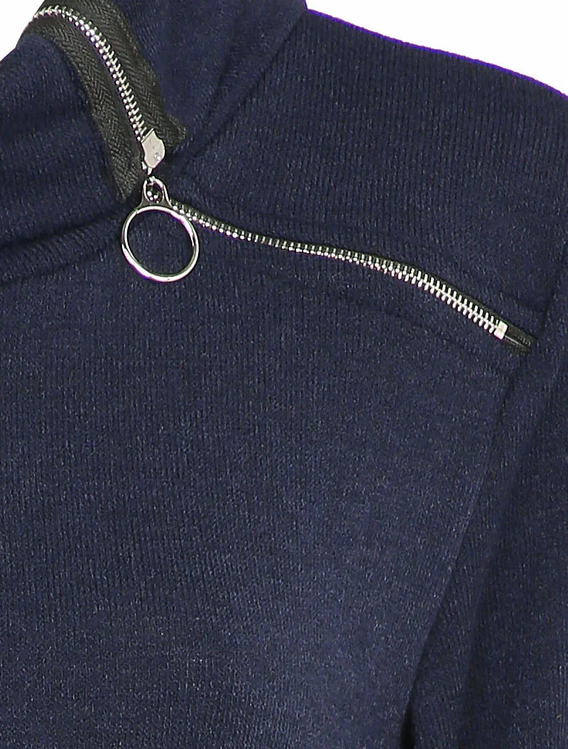 Robe pull oversize à col zippé stylisé - Bleu marine - Image 3