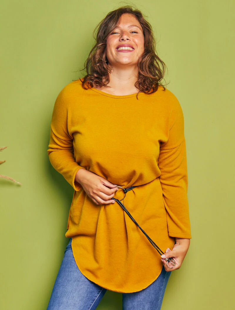 Robe pull oversize à manches dolman - Moutarde - Image 4