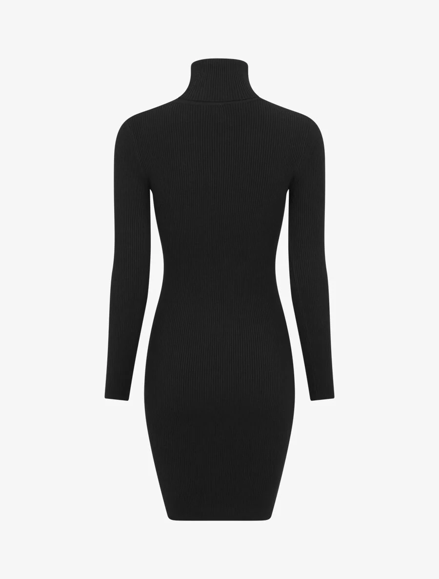 Robe pull uni à col roulé - Noir - Image 2