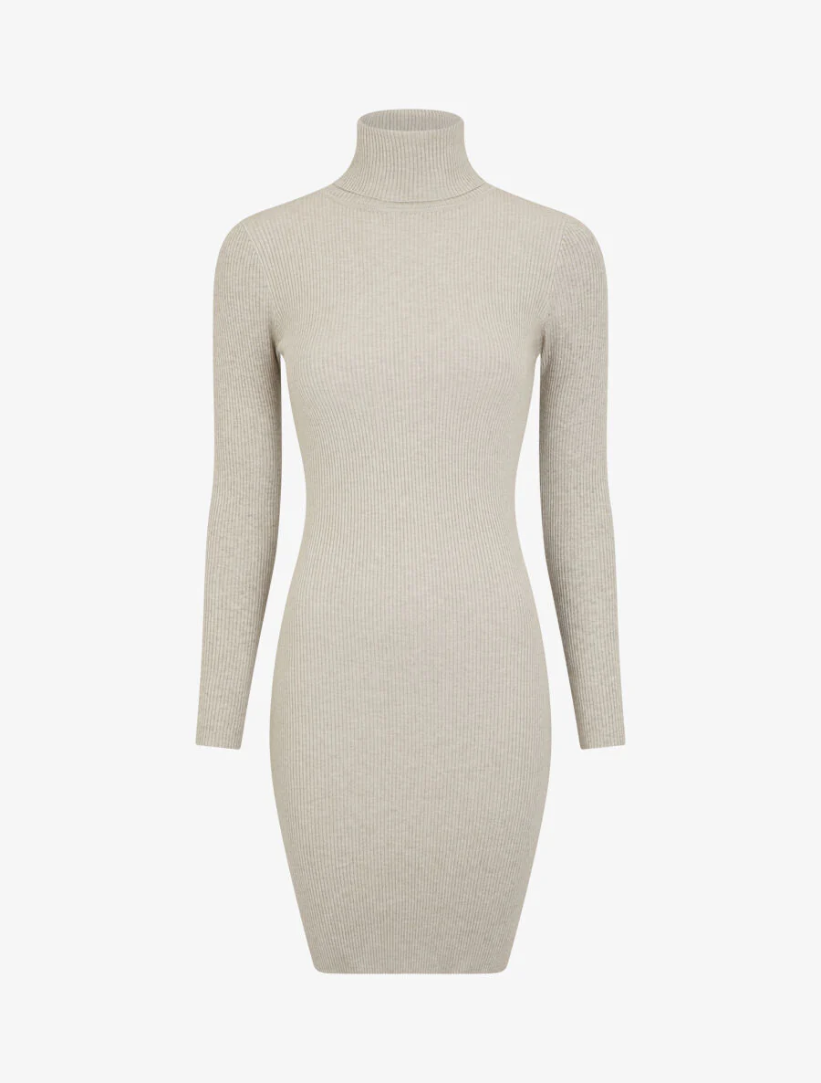 Robe pull uni à col roulé - Beige