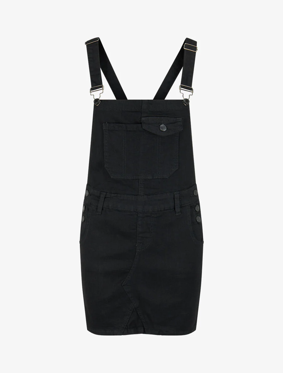 Robe salopette à poche sur la poitrine - Noir