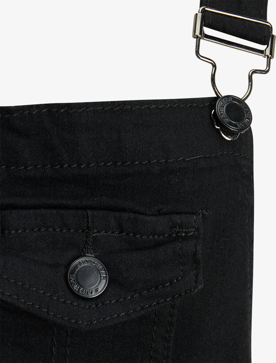 Robe salopette à poche sur la poitrine - Noir - Image 3
