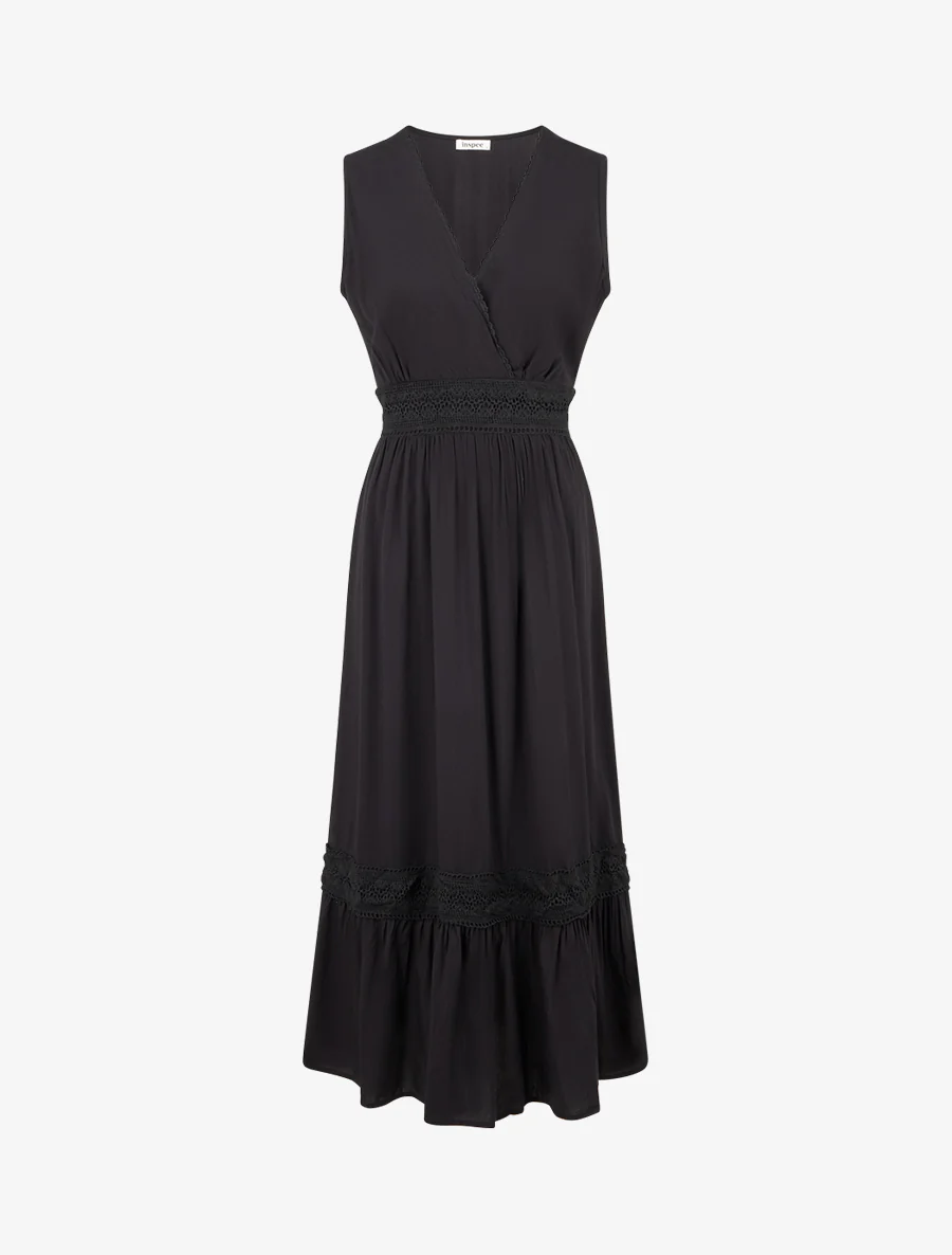 Robe sans manches à broderies - Noir