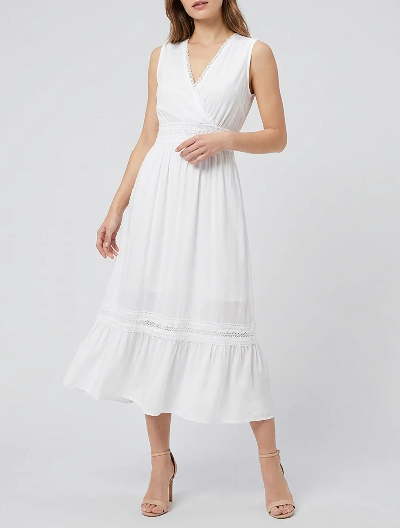 Robe sans manches à broderies - Blanc - Image 4