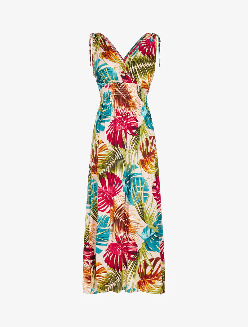 Robe sans manches à imprimé tropical - bleu