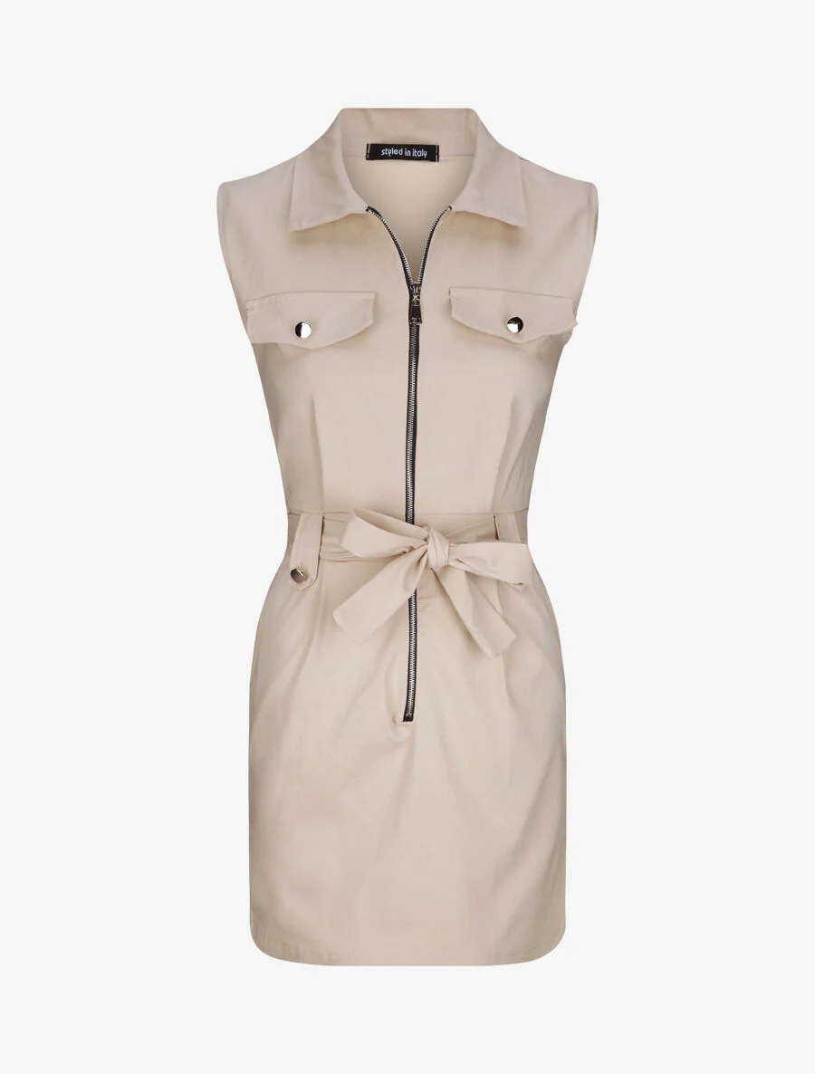 Robe sans manches avec ceinture - Beige