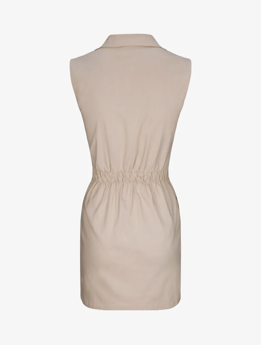 Robe sans manches avec ceinture - Beige - Image 2