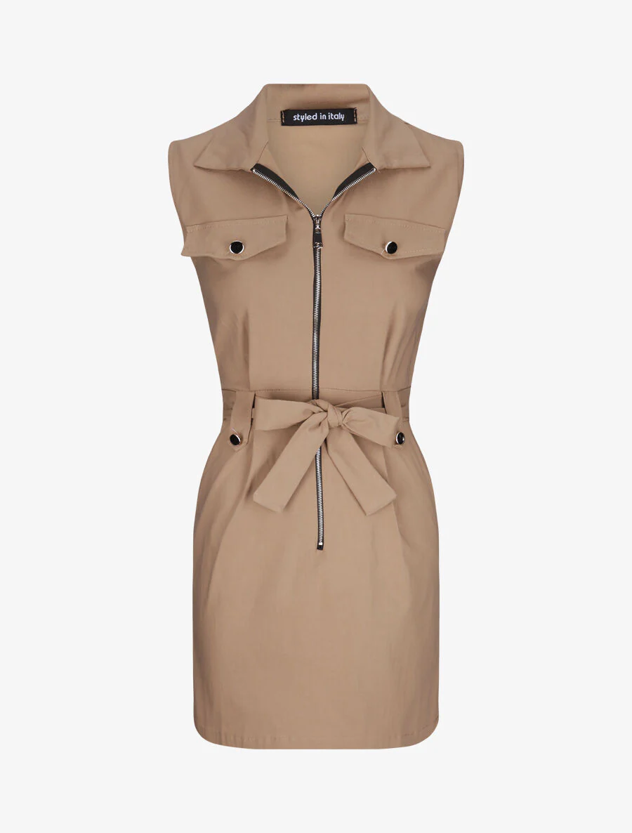 Robe sans manches avec ceinture - Camel