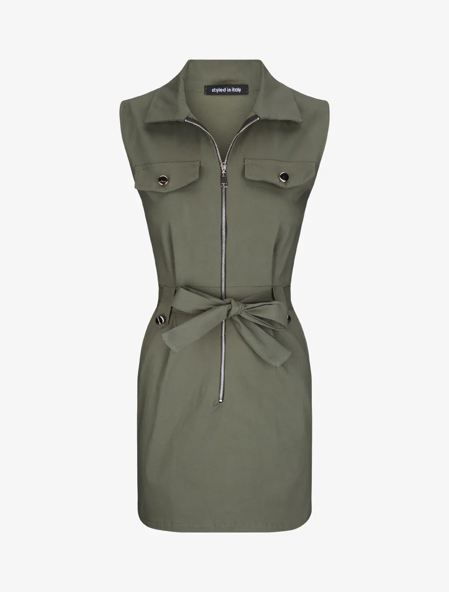 Robe sans manches avec ceinture - Kaki