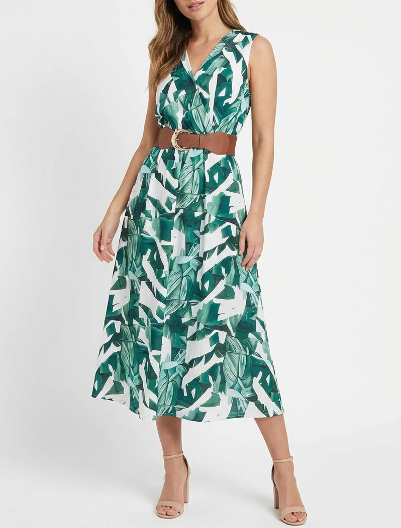 Robe sans manches imprimé fantaisie - Vert - Image 4