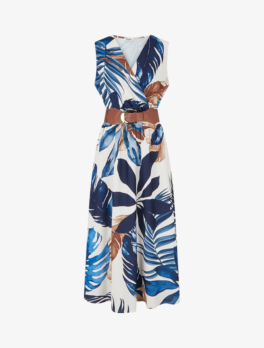 Robe sans manches imprimé feuillage - Marine