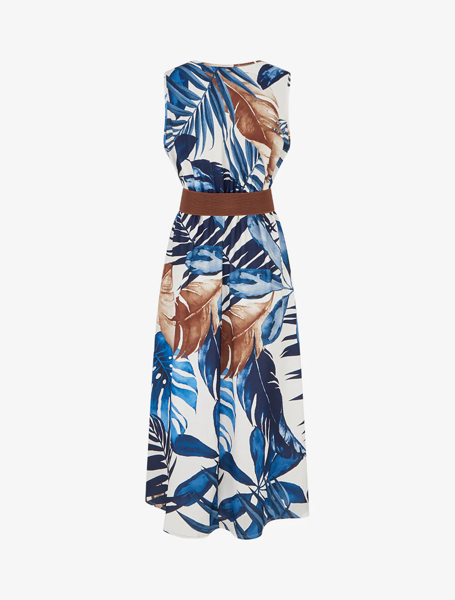 Robe sans manches imprimé feuillage - Marine - Image 2