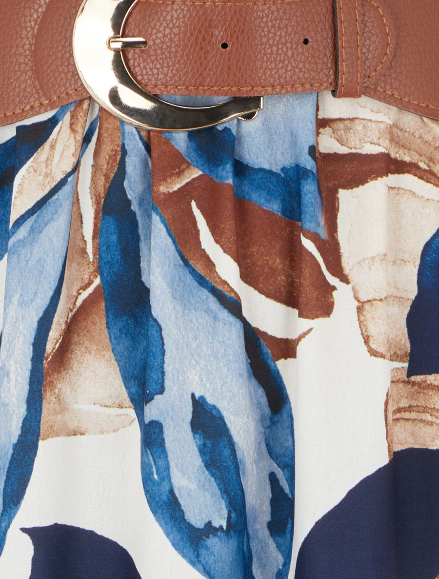 Robe sans manches imprimé feuillage - Marine - Image 3