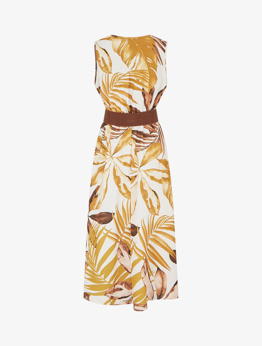 Robe sans manches imprimé feuillage - Jaune moutarde - Image 2