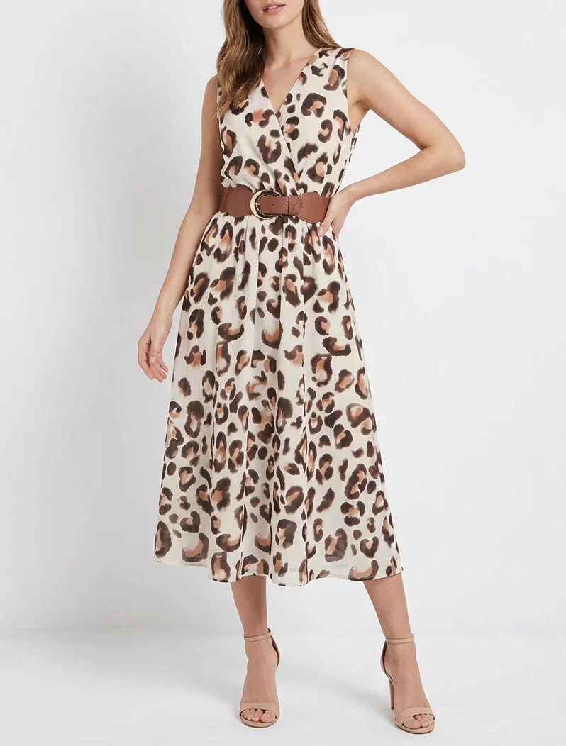 Robe sans manches imprimé léopard - Marron - Image 4