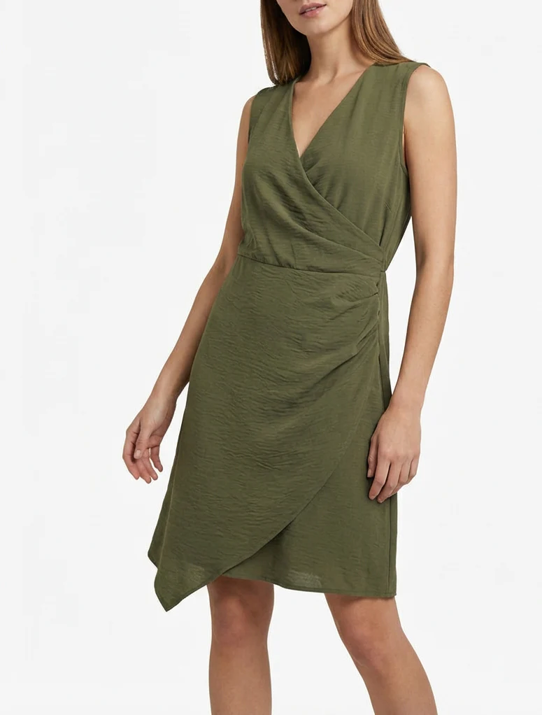 Robe sans manches style portefeuille - Kaki - Image 4