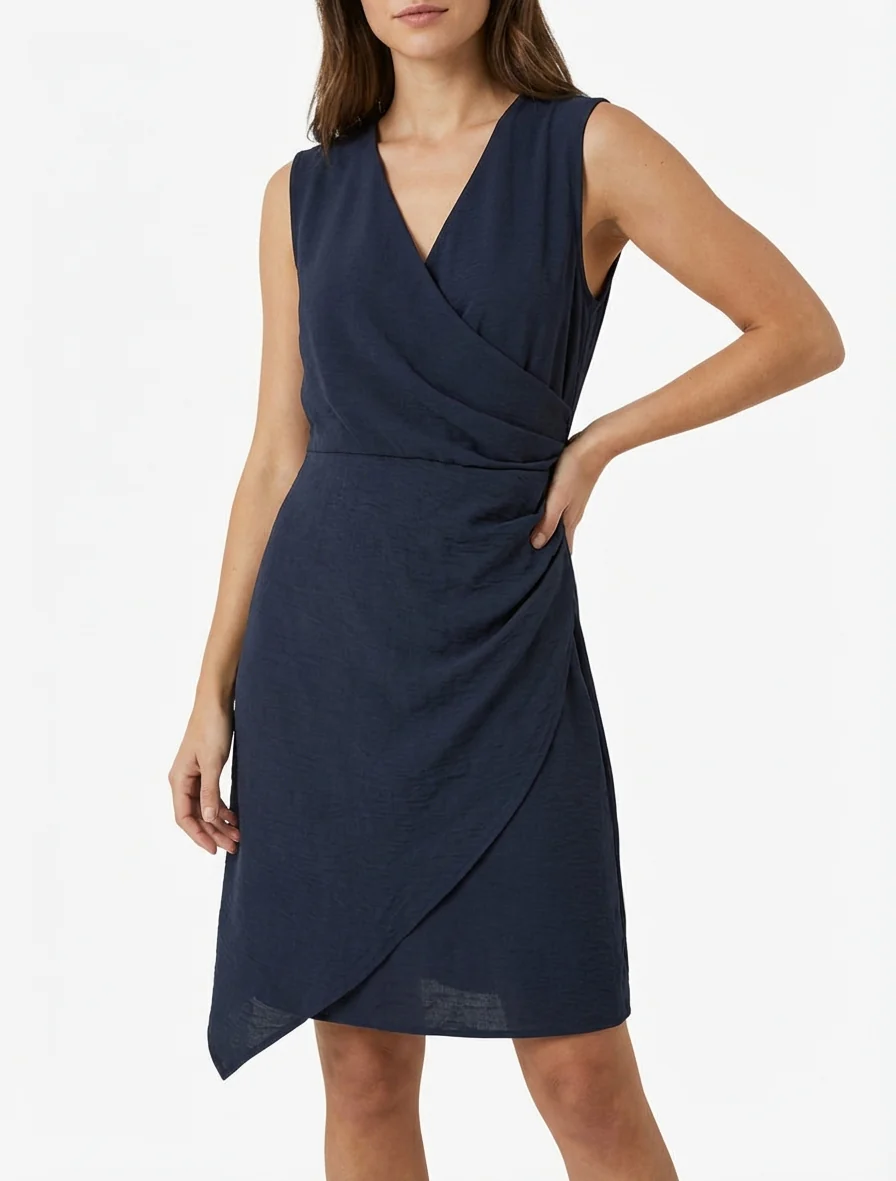 Robe sans manches style portefeuille - Marine - Image 4