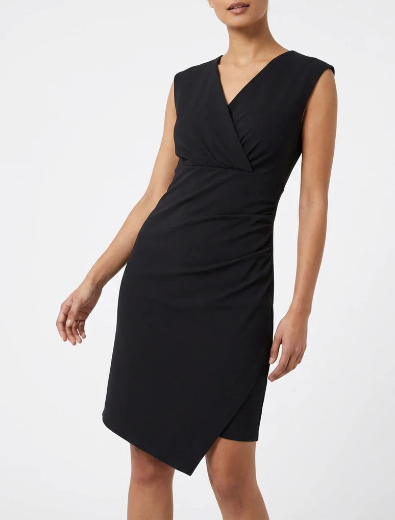 Robe sans manches unie style portefeuille - Noir - Image 4