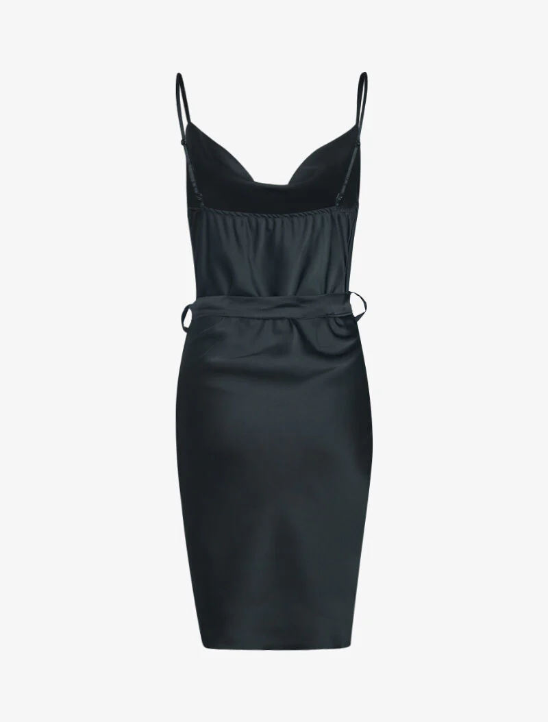 Robe satinée à col bénitier - noir - Image 2
