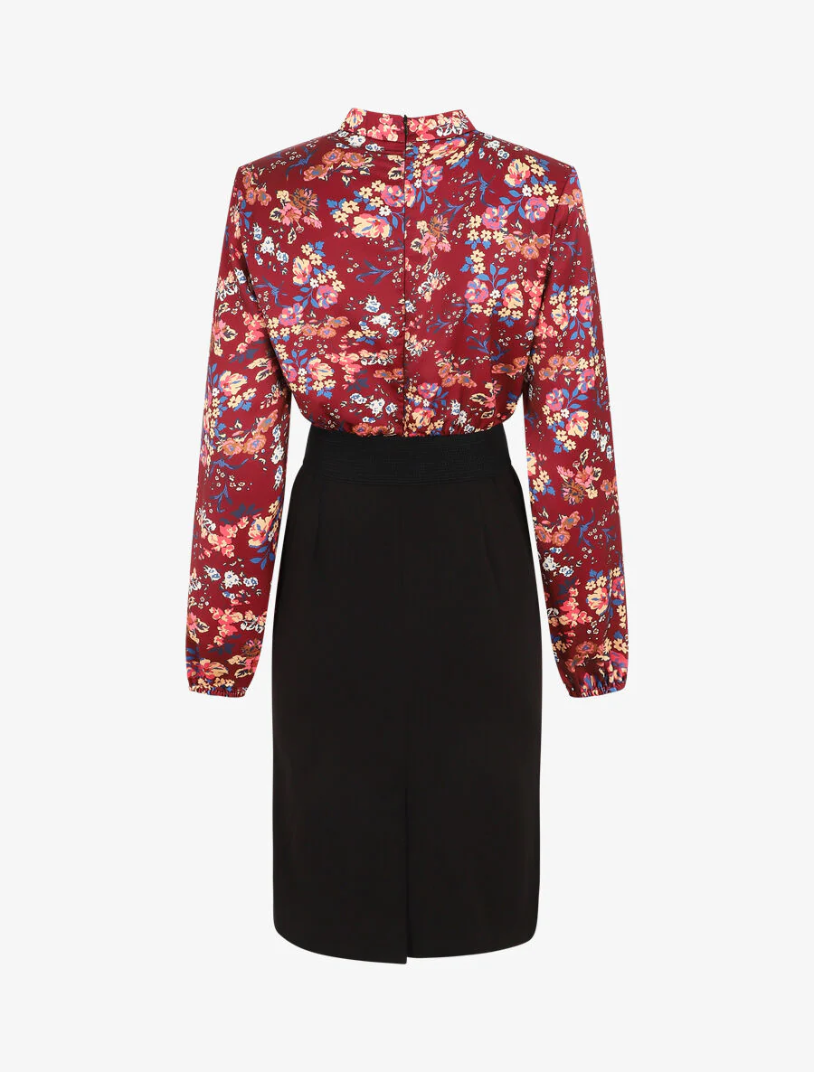 Robe satinée imprimé fleuri - Bordeaux - Image 3