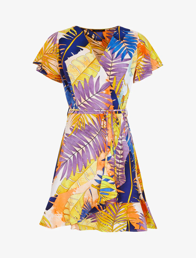 Robe style portefeuille à imprimé estivale - orange - Image 2