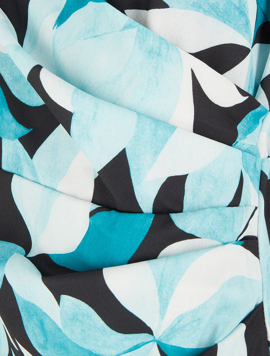 Robe style portefeuille sans manches imprimé feuillages - Turquoise - Image 3