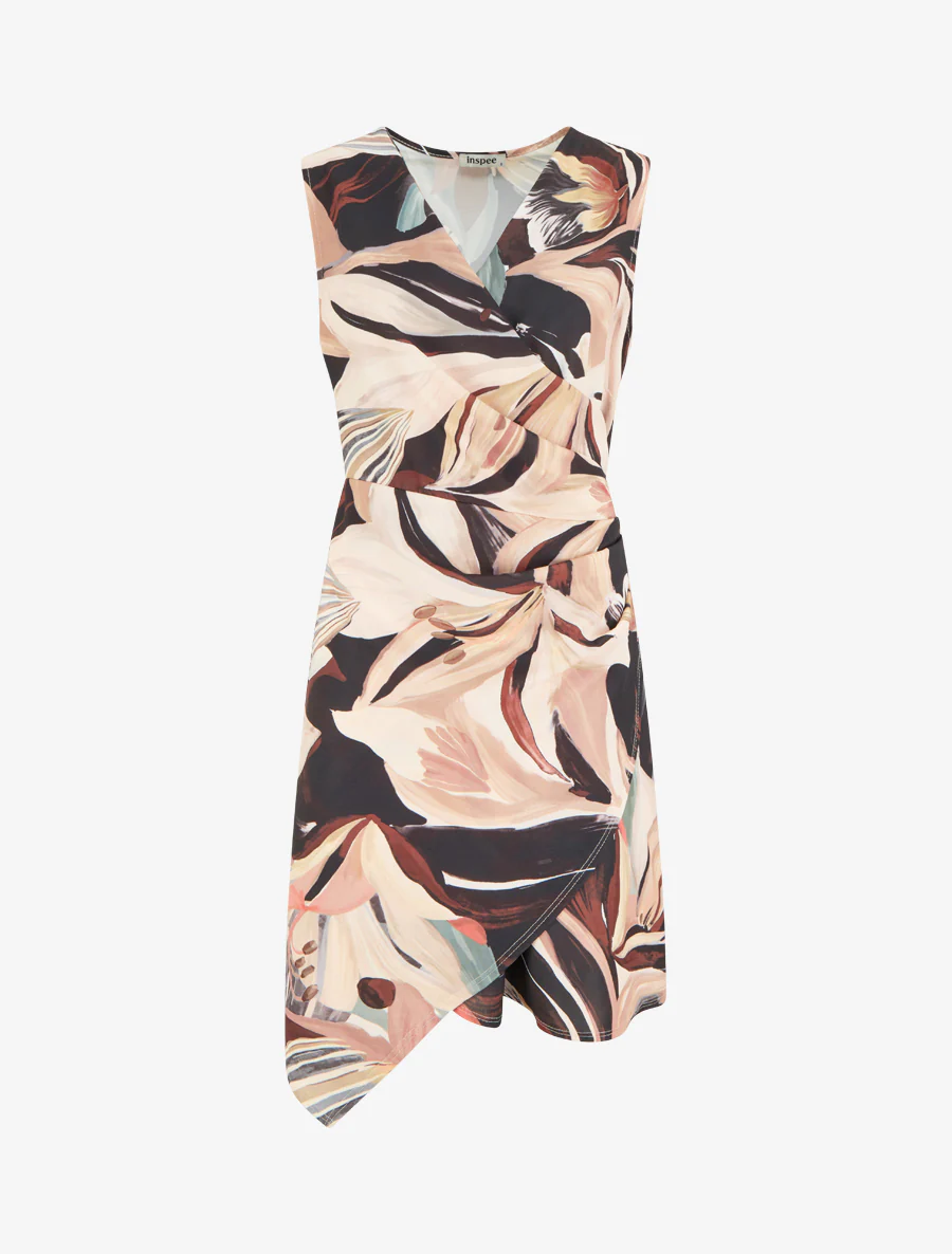 Robe style portefeuille sans manches imprimé fleurs de lys - Noir