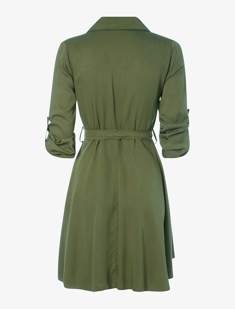 Robe style saharienne évasée - kaki - Image 2
