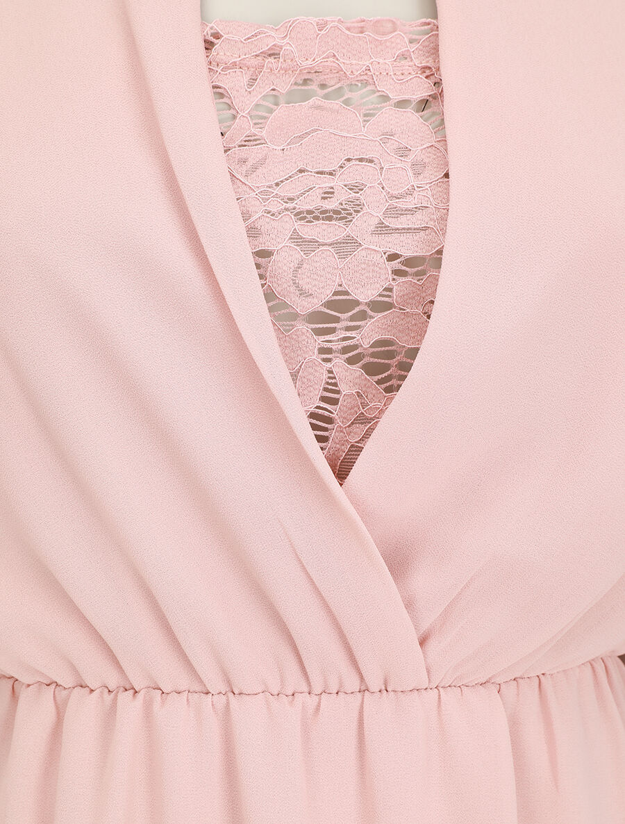 Robe taille élastiquée à détail dentelle - Rose - Image 3