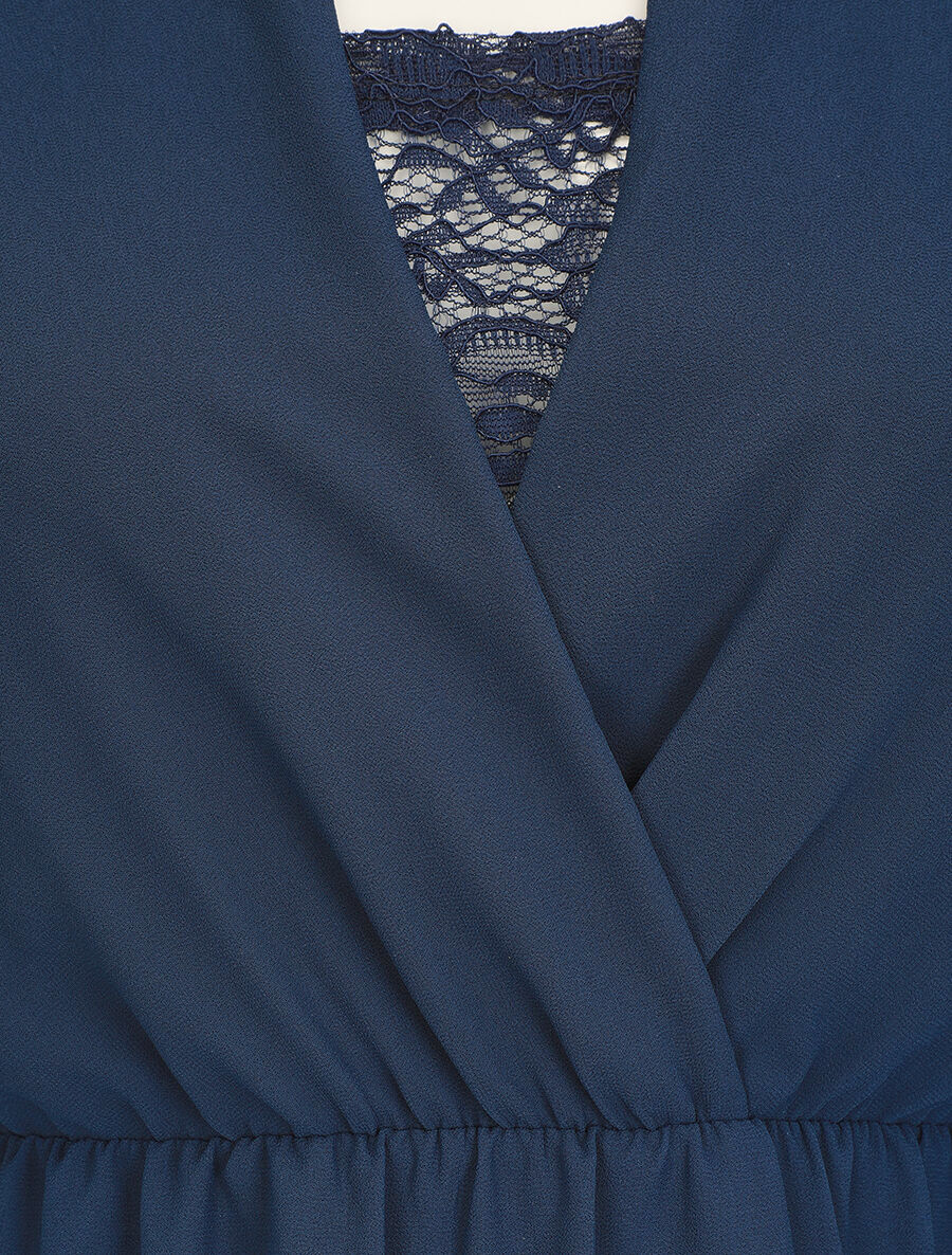 Robe taille élastiquée à détail dentelle - Marine - Image 3