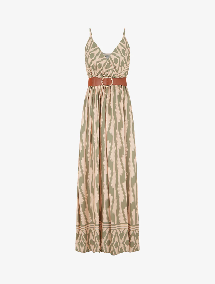 Robe taille élastiquée et imprimé fantaisie - Kaki