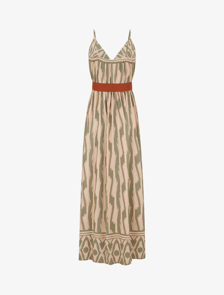 Robe taille élastiquée et imprimé fantaisie - Kaki - Image 2